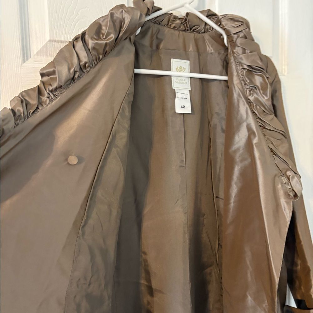 Paule Vasseur Coquette Ruffle Trench Coat Balletcore Satin Wrap Jacket - Picture 8 of 9